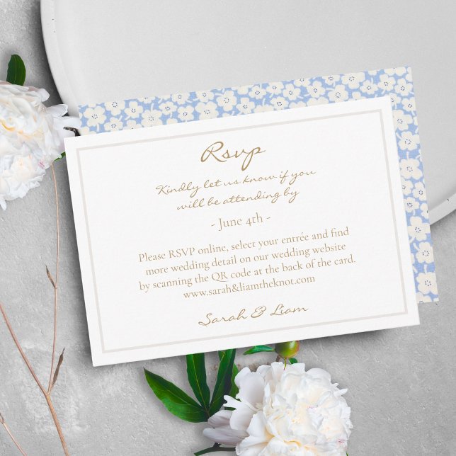 Guest QR Code Floral Dusty Blue Wedding RSVP Enclosure Card (Creator Uploaded)
