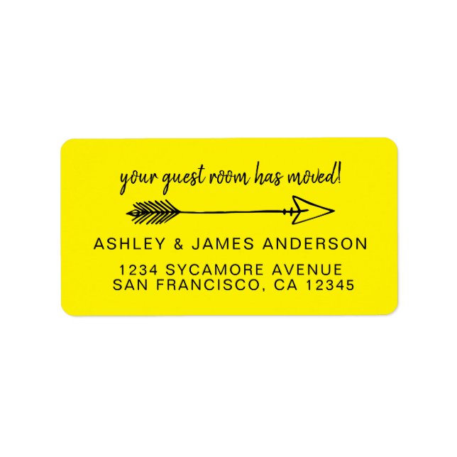 Guest Room Has Moved Bright Yellow New Address Label (Front)