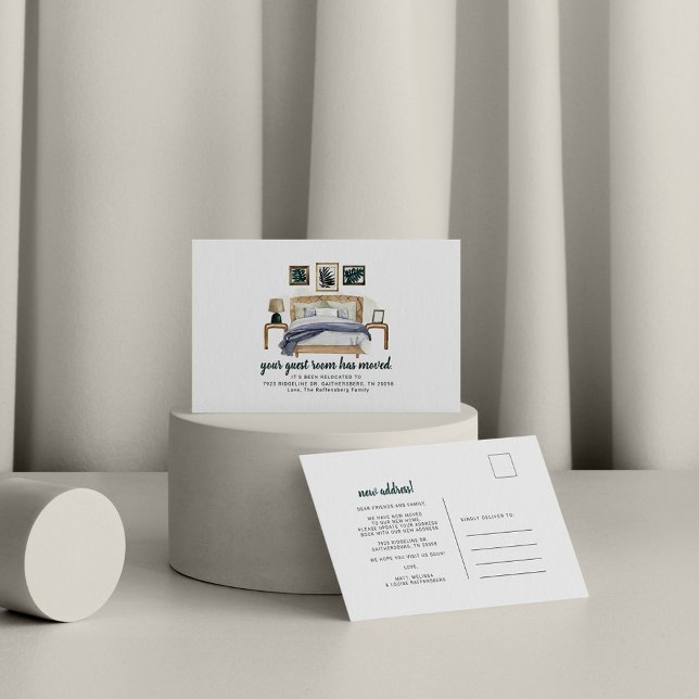 Guest Room Moved Boho Chic Bedroom Moving Address Announcement Postcard (Creator Uploaded)