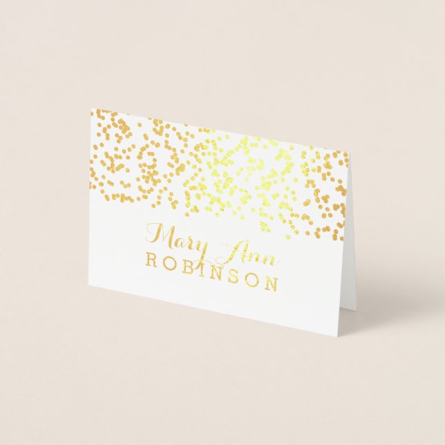 Guest Seating Place Card Gold Falling Confetti (Front)