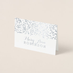 Guest Seating Place Card Silver Falling Confetti