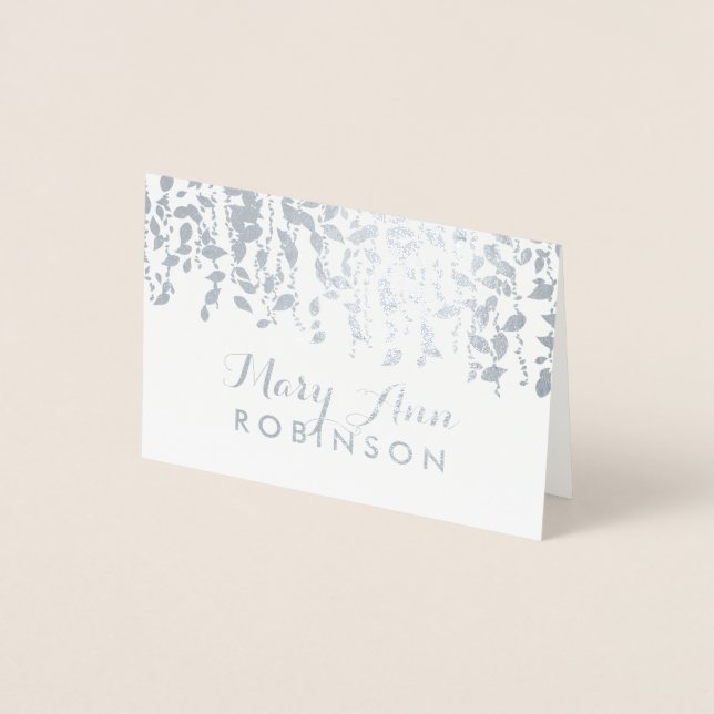 Guest Seating Place Card Silver Greenery (Front)
