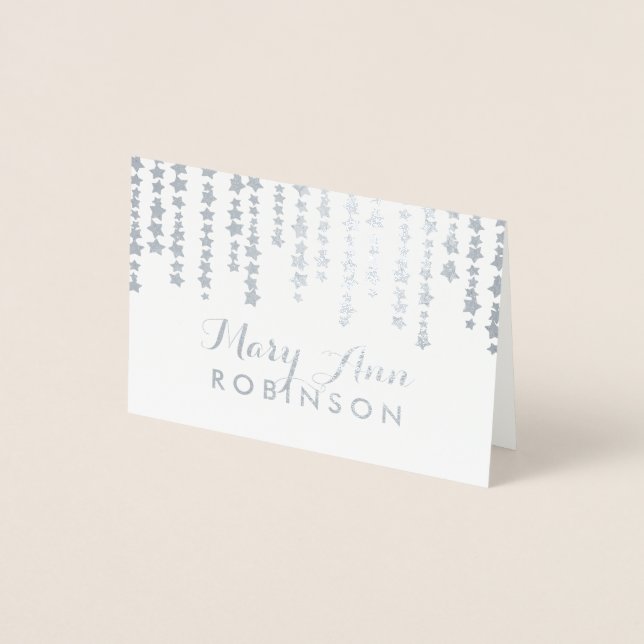 Guest Seating Place Card Silver "Under The Stars" (Front)