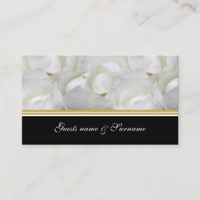 Guest seating placement rose elegant white gold place card (Front)