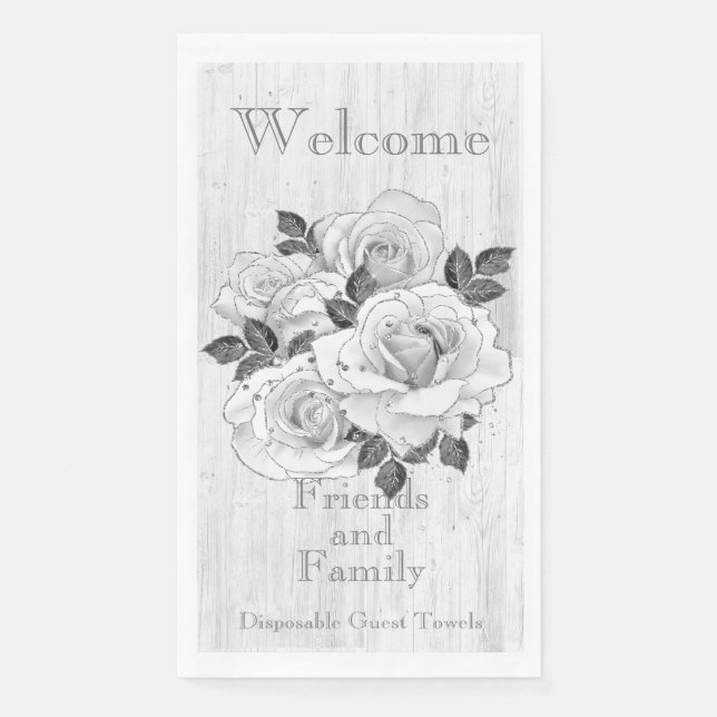 Guest Towels Disposable Qty 50 Rustic B&W Roses  Napkin (Front)