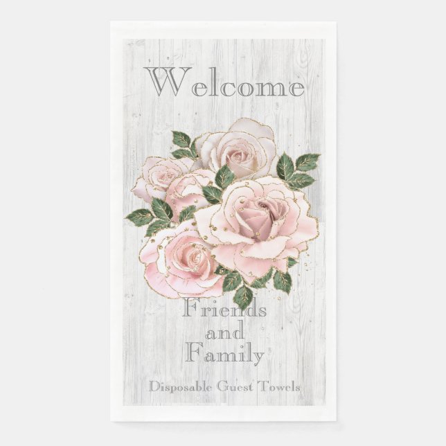 Guest Towels Disposable Qty 50 Rustic Blush Roses  Napkin (Front)