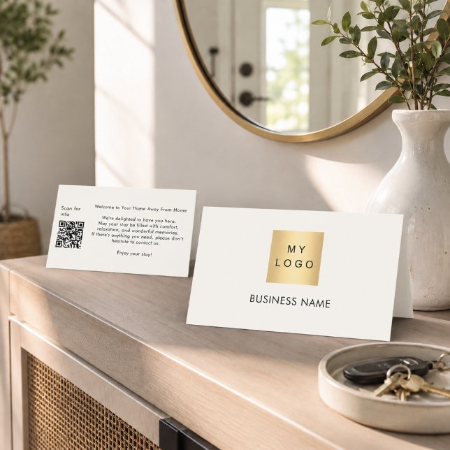 Guest welcome QR code off-white hotel room card (Creator Uploaded)