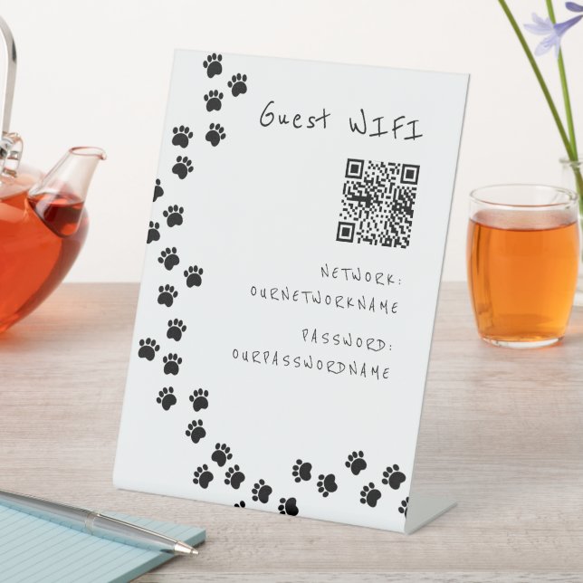Guest wifi QR code dog paw path Pedestal Sign (In SItu)