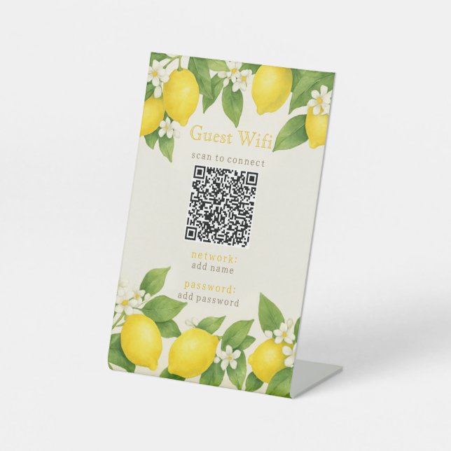 Guest WiFi Sign with QR Code Decorated with Lemons (Front)