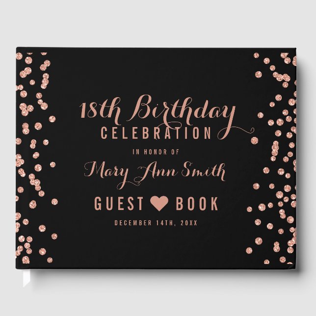 GuestBook 18th Birthday Rose Gold Glitter Confetti (Front)