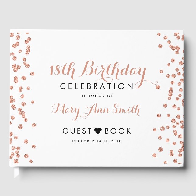 GuestBook 18th Birthday Rose Gold Glitter Confetti (Front)