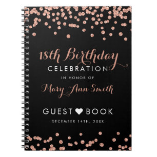 Guestbook 18th Birthday Rose Gold Glitter Confetti Notebook