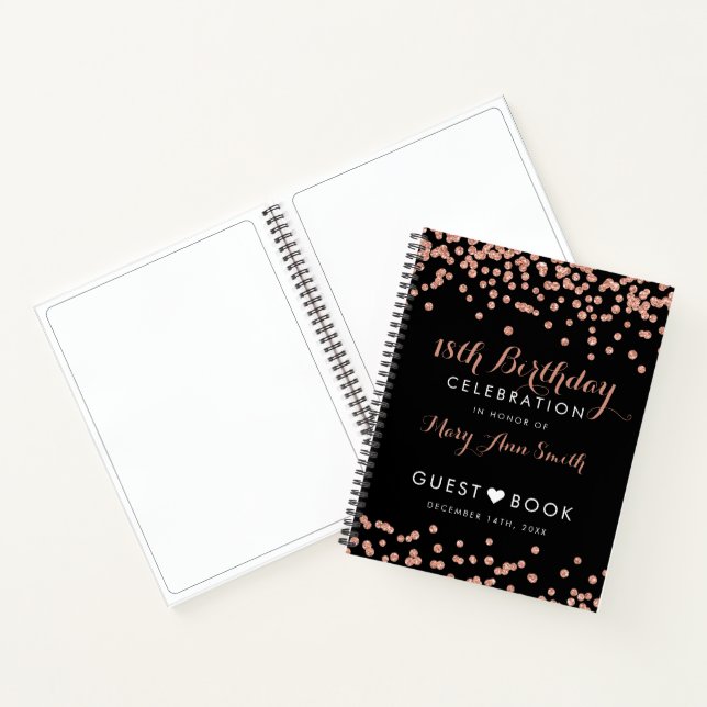 Guestbook 18th Birthday Rose Gold Glitter Confetti Notebook (Inside)
