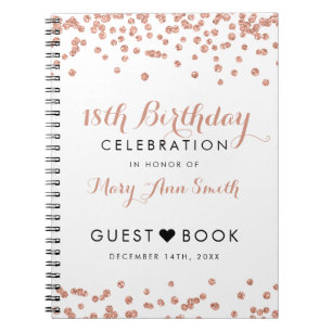 Guestbook 18th Birthday Rose Gold Glitter Confetti Notebook