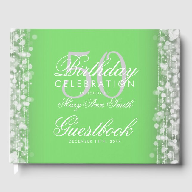 Guestbook 50th Birthday Party Sage & Silver (Front)