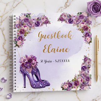 Guestbook 50th Birthday Purple Glitter Notebook