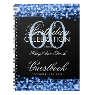 Guestbook 60th Birthday Party Sparkles Blue Notebook