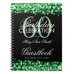 Guestbook 60th Birthday Party Sparkles Green Notebook