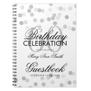 Guestbook 60th Birthday Silver Foil Glitter Lights Notebook