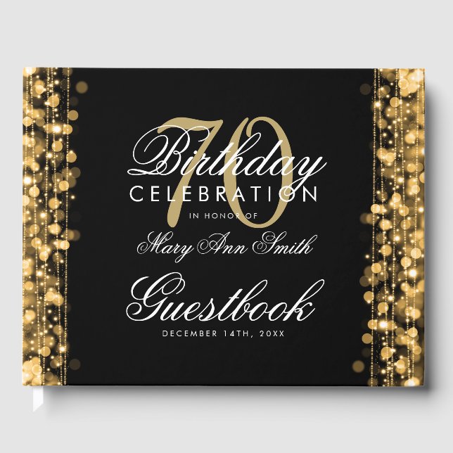 Guestbook 70th Birthday Party Sparkles Gold (Front)