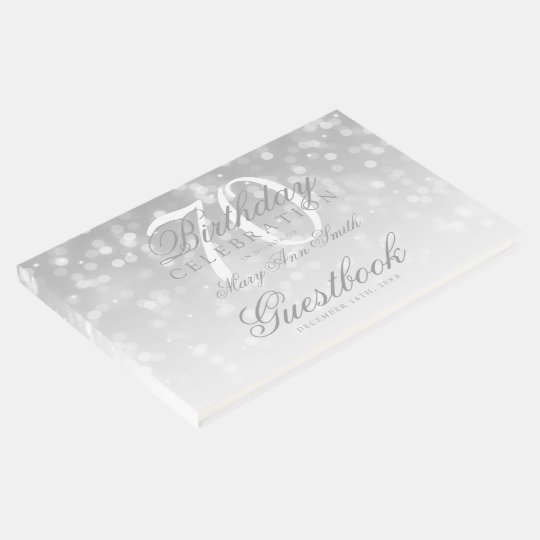 Guestbook 70th Birthday Silver Bokeh Sparkle Light