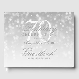 Guestbook 70th Birthday Silver Bokeh Sparkle Light