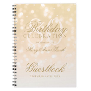 Guestbook 80th Birthday Gold Bokeh Sparkle Lights Notebook