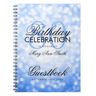 Guestbook 80th Birthday Party Blue Glitter Light Notebook
