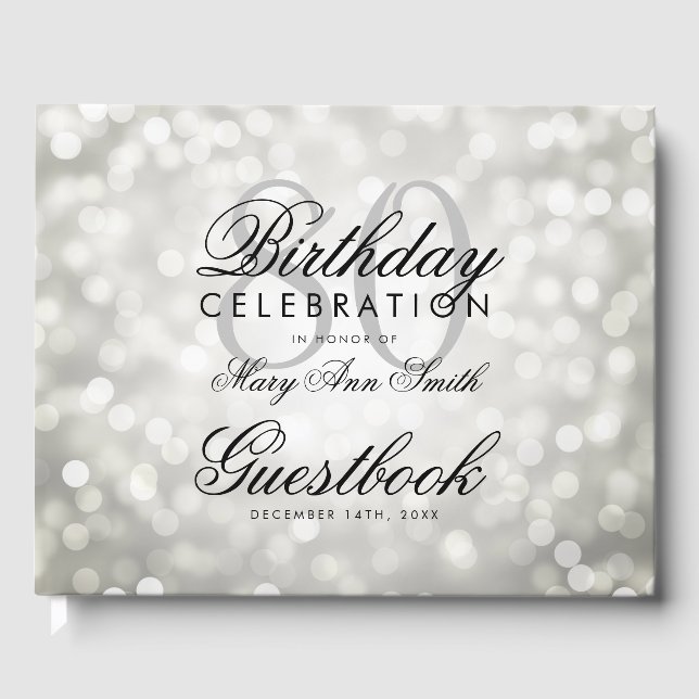 Guestbook 80th Birthday Party Silver Glitter Light (Front)