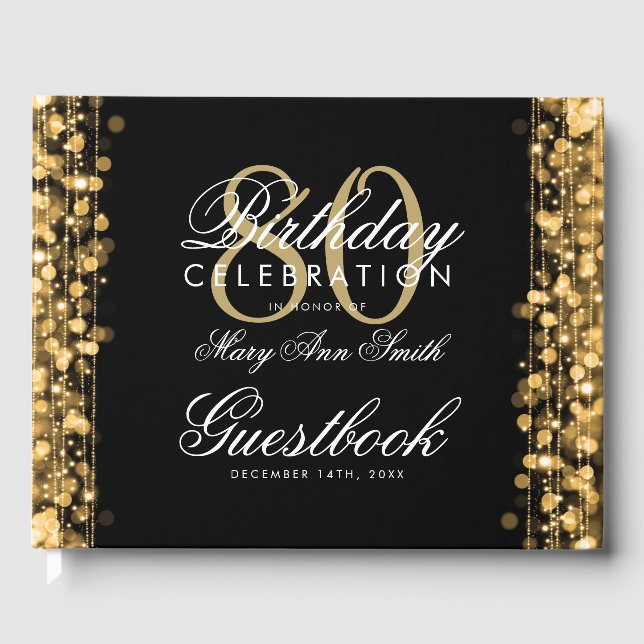Guestbook 80th Birthday Party Sparkles Gold (Front)