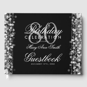 Guestbook 80th Birthday Party Sparkles Silver