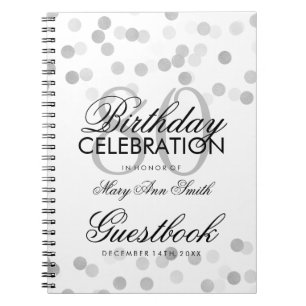 Guestbook 80th Birthday Silver Foil Glitter Lights Notebook