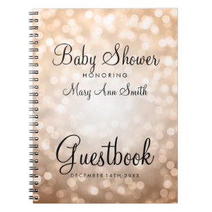 Guestbook Baby Shower Copper Glitter Lights Notebook