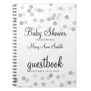 Guestbook Baby Shower Silver Foil Glitter Lights Notebook