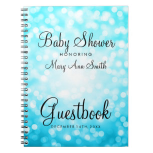 Guestbook Baby Shower Turquoise Glitter Lights Notebook