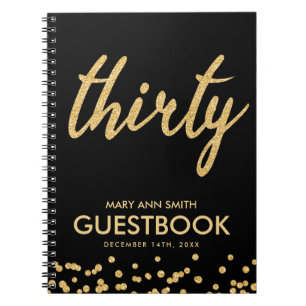 Guestbook Gold Black "Thirty" 30 Birthday Glitter Notebook