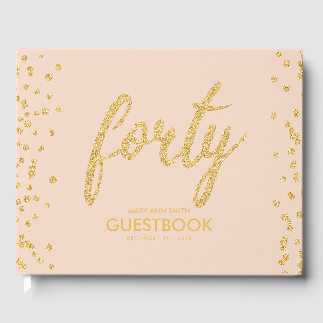 Guestbook Gold Blush "Forty" 40 Birthday Glitter (Front)