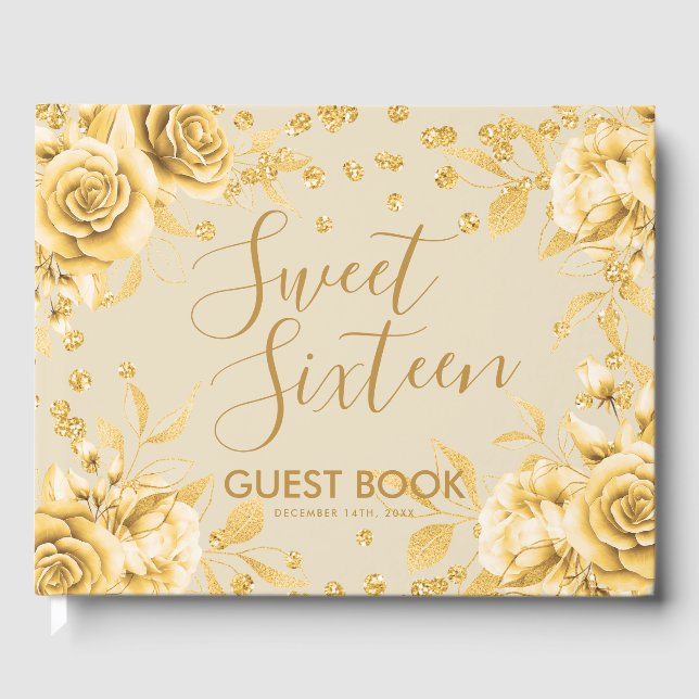 Guestbook Gold Sweet 16 Glitter Confett (Front)
