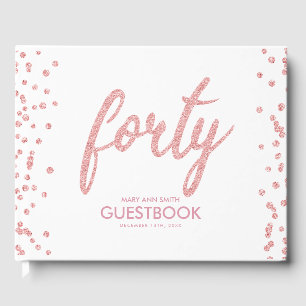 Guestbook Rose Gold "Forty" Birthday Glitter