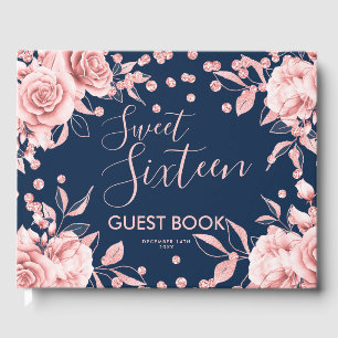 Guestbook Rose Gold Navy Sweet 16 Glitter Confett
