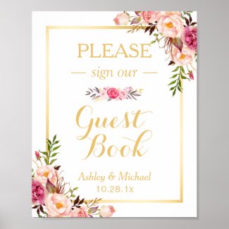 Guestbook Wedding Sign | Elegant Chic Floral Gold