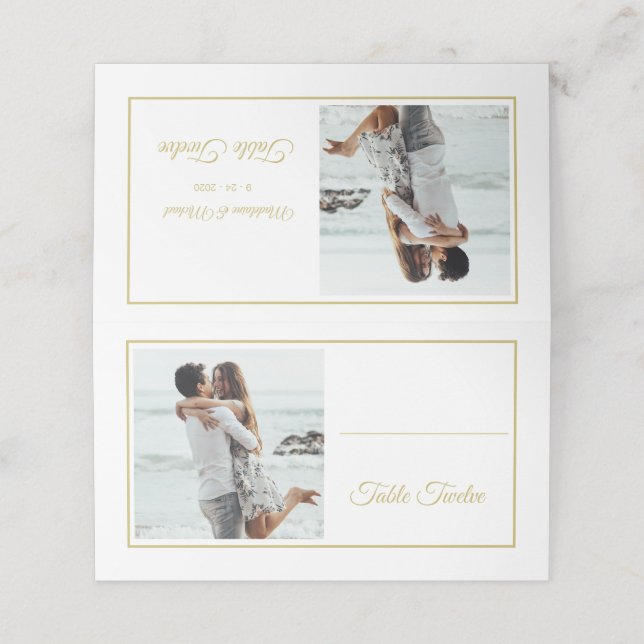 Guests Elegant Photo Gold Wedding Table Number Place Card (Outside Unfolded)