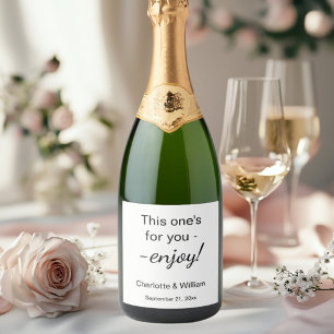 Guests favours black white wedding sparkling wine label