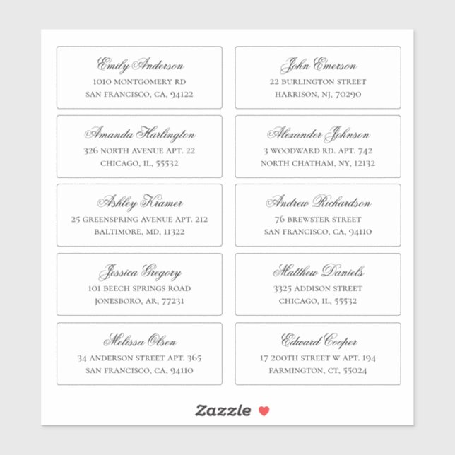 Guests names and address. Wedding shipping labels (Sheet)