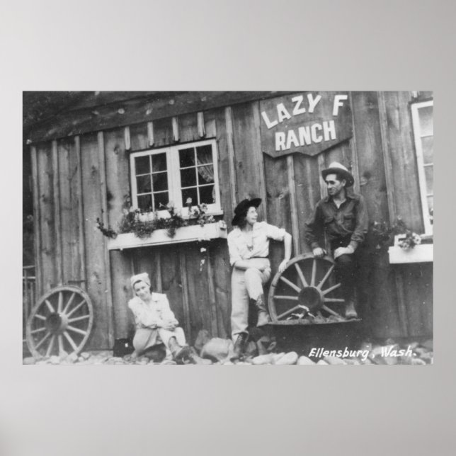 Guests Outside a Lazy F Ranch Bldg Poster (Front)