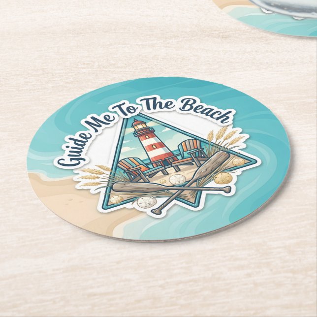 Guide Me To The Beach Round Paper Coaster (Angled)