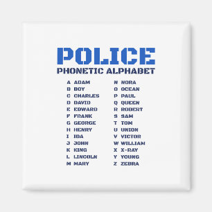 Guide to the Police Phonetic Alphabet A to Z Magnet
