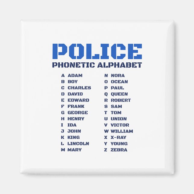 Guide to the Police Phonetic Alphabet A to Z Magnet (Front)