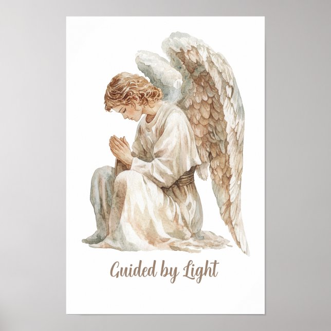 Guided By Light Quote Watercolor Angel  Poster (Front)