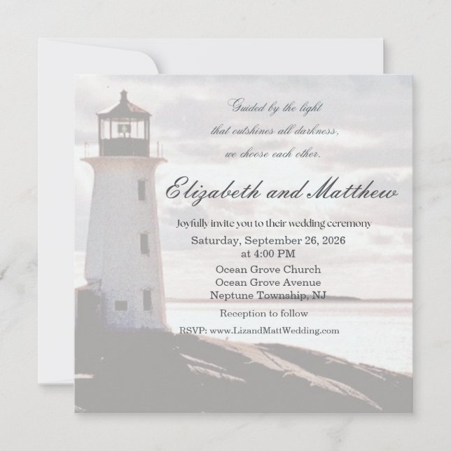 Guided by the Light Lighthouse Wedding Invitation (Devant)